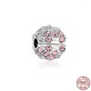 Losse edelstenen kleurrijke 925 sterling zilveren roze roos in bloei charme mousserende clips kraal fit originele armband mode sieraden