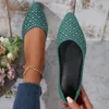 Elegant Knitted Ballet Flats Woman Point Toe Mesh Moccasins Ladies Big Size crystal Loafers Soft Driving Shoes