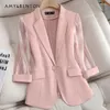 Kurtki damskie biuro Lady Pink trzy czwarte rękawie cienki garnitur dla kobiet 2024 Summer Casual Fashion Temperament Profesjonalna kurtka