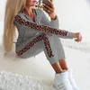 Women's Two Piece Pants Autumn Winter 2 Set Woman Hoodie Tracksuit Leopard Sportwear Casual Female Zipper Jogging Suit 3XL