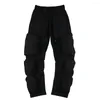 Calças masculinas Hip Hop Street Casual Bottoms Moda 3D Bolsos múltiplos bolsos Cargo Brincadeiras Prants de moletom de cordão