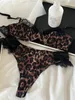 Französische Dessous Set Leopard Sexy Stahlring Spitze Triangular Cup BH Retro Mode Push Up Dessous Ins Bodycon 240430