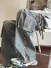 Calças de retalhos bordados de jeans masculinos para homens na primavera e no outono lavado roupas de trabalho desgastadas na perna reta solta cortina