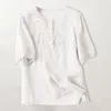 Women's Blouses Retro Loose Design Embroidery Round Neck Thin Cotton Linen Top Crop Lace Womens Shirt