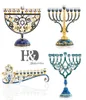 HD Hand geschilderd emaille bloemen Hanukkah Menorah Candlestick 9 Branch Candelabra verfraaid met kristallen ster van David Hamsa9238850