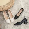 Dress Shoes 2024 Lente elegante vrouw vierkant teen ondiepe vrijetijdswandeling 4 cm hoge hiel vrouwelijk comfortabel professioneel werk