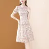 Vêtements ethniques 2024 Amélioration du style rétro de mode chinois Cheongsam robe d'été féminine miness mi-longueur floral imprimé en mousseline de soie Qipao