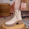 Boots Femme Chaussures Motorcycle Med Talon Round Toe Zipper Lady Footwear Automne Hiver 35-40 BEIGE BC5217