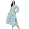 Ethnische Kleidung Marocain Abaya Muslim Kleid Frauen Party V-Ausschnitt Langarm Dubai Arabische Vintage Kaftan Türkei Caftanvestido Longo Feminino