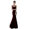 Party Dresses Wine Red Prom Spaghetti Strap Mermaid Woman Vintage Velvet Floor Length Wedding Toast Bride Evening Gowns 2024