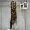 Robes décontractées prempomp 2024 collection d'été sans manches bandage lacet-up licolaire mince taille brun léopard backless robe courte femme gp831
