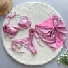 Kvinnors badkläder sexiga kvinnor baddräkter 3 stycken bikini kvinnliga blommor set simning kostymer kläder strandkläder kjol biquini cover ups