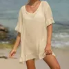 Femmes plage Wear Summer White Blouse Shirt Beach Cover Ups for Women Short Fared Mancheve Loose Cotton Beach Wear Bikini Cover Up Bohemio Robe D240501