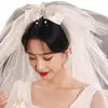 Brautschleier Hochzeit Schleier Multi -Schichten kurzleiche Schleifkügelchen Ribbon Bogendekoration