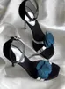 Sandali aperti blu fiore a spillo tacchi alla caviglia copri il tallone di moda femminile cavo scarpe ad abito estivo singolo