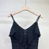 2024 Summer New SP Classic Black Hollow Ruffle Collar Slim Fit Fishtail Knit Dress