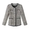 Ternos femininos Spring Autumn Autumn Small Fragrance Jacket 2024 Lattice Single Basted Tweed Blazer Short Basic Coat Feminino