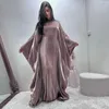 Etnische kleding Dubai Abaya Vrouwen Eid Ramadan Moslim Maxi -jurk vrouwelijke vleermuishuls kaftan robe djellaba kalkoen gebedjurk Arabische caftan