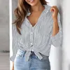 Women's Blouses Long Sleeve Blouse Stylish Casual Shirt With Lapel Collar Vertical Striped Print Loose Fit Single Breasted Top For Women