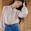 Camicette femminili chic corea giappone camicie tuffi da donna in stile preppy design collare collare retrò vintage fiore rosa con filo top