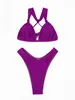 Damen Badebekleidung 2024 Solid zweiteiliger Bikini Rückenkreuz weiblicher Badeanzug Frauen Badebad baden Schwimmanzug Strandbekleidung Sommer