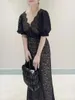 Lässige Kleider V-Ausschnitt Spitze Puff Kurzarm Vestidos Ropa Mujer Frauen Sommer 2024 Japan Style Elegant Tunic Bodycon Robe