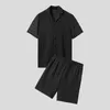 Herren -Trailsuiten 2024 Männer setzt einfarbige transparente Sommer -Revers -Shirt -Shirts Shorts 2pcs Streetwear Fashion Casual Suits Incerun