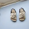 Sommer Kinderkinder Korean Edition Hanf Seil süße Sandalen und hölzerne Bran Little Girl Plattform Schuhe 240429