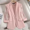 Kurtki damskie biuro Lady Pink trzy czwarte rękawie cienki garnitur dla kobiet 2024 Summer Casual Fashion Temperament Profesjonalna kurtka