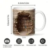 Tassen 1pc 3D Bücherregal Brechen Sie durch Kaffee Becher Keramikbecher Buchregal Wasser Wintergetränksware