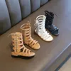 Roman Sandals Boots High-top Girl Kids Gladiator Sandals Summer Low Heel Child Sandals Girls Kid Shoes Fashion Side Strap 240417