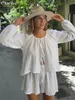 CLACIVE Casual Loose White Botton 2 -Ustateczna strój 2024 Elegancka koszula z długim rękawem z wysokim talią Kobieta 240426