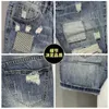 Heren zomer gepersonaliseerde print gekrast denim shorts slanke fit Koreaanse mode capris mannen gat jeans shorts 240430