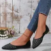 Elegant Knitted Ballet Flats Woman Point Toe Mesh Moccasins Ladies Big Size crystal Loafers Soft Driving Shoes