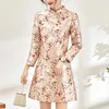 Повседневные платья в китайском стиле женское платье Cheongsam 2024 Весеннее элегантное для женщин с длинным рукавом цветочный принт Винтаж Жаккард Слим