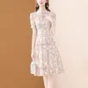 Vêtements ethniques 2024 Amélioration du style rétro de mode chinois Cheongsam robe d'été féminine miness mi-longueur floral imprimé en mousseline de soie Qipao