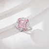 Anelli a grappolo Amazing Fashion di alta qualità S925 Anello in argento sterling Shining Natural Pink Crystal 8x10 Radiante Cut Square Stone Women Jewelry