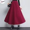 Saias Pulabo Winter Women Women Long Salia de lã Moda de lã alta lã básica feminina casual espesso quente A-line maxi