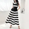 Lässige Kleider Mode Frauen gegen Nacken schwarz weiß Hit Striped Kleid Sommer Ärmel und schlankes Taillenballkleid lange Vestidos weiblich