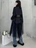 Robes décontractées 2024 Vestidos de Mujer Patchwork Gauze pour femmes Single Breasted Tunique Black Robe Femme Fashion Robe de printemps surdimensionnée