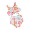Roupas conjuntos de roupas infantil meninas garotas de banho de verão impressão floral nó tanque frontal tops shorts de banho de banho de banho 2 pedaços de maiô de banheira praia