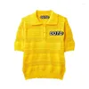 GYM COUNTING 2024 Golf damska klapa pół klamry etykieta Sweter z krótkim rękawem Biała spódnica czarna żółta plisowana
