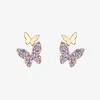 Boucles d'oreilles Stud Korean Style Butterfly Fomen Women Pink / Purple / Green / Blue Cumbic Zirconia Fresh Girl Delate Girl Bijoux