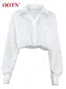 Women's Blouses Street White Crop Top Woman Blouse 2024 Fashion Casual katoen Turn Down Collar shirts Sexy Long Sleeve Button Up Spring