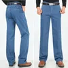 Jeans para hombres Pantalones rectos de mezclilla de mezclilla Colorfast Calificación de estilo de negocio con pierna ancha