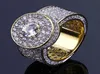 Klasyczne duże złote pierścionki biżuterii luksus Wykwintne Men039s Pierścionki klastra cała moda glarings sześcienna cyrkonia palcem R8403745