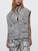 Gilet pour femmes Trafza Stand-Up Collier Léger sans manche Coton Veste de veste de poche Décoration