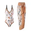 Women's Swimwear Halter Bikini Tops Retro Fashion V Neck Swimsuit With Beach Cover Up Wrap Skirt Two Set Sheer Too