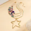 Collane a sospensione perle eleganti perle collana con perline stella star collo multi strato a catena clavicola gioielli multistrato per donne