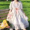 Swobodne sukienki japońskie gotyckie lolita w stylu marszczyków koronkowa sukienka 2024 Kobiety bajka bajka balowa dziewczyna słodka obroża żeglarz długa